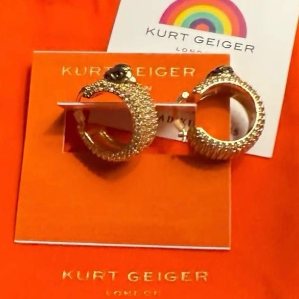Kurt Geiger Gold Textured Sculpted Eagle Huggie Earrings & Includes Dust Bag!NWT - Picture 3 of 6